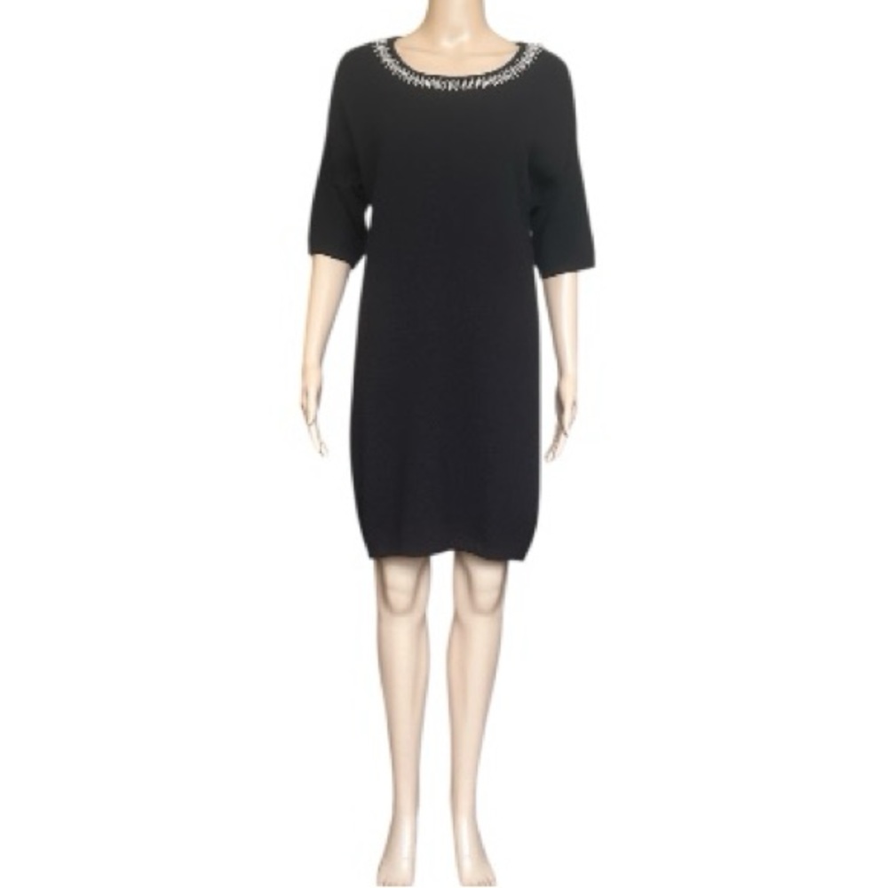 Essentiel Antwerp Black Knit Dress with Embellished Neckline Size L